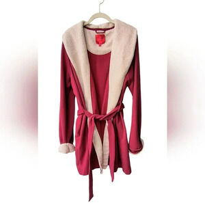 Victoria's Secret Faux Fur Trim Fleece Lined Front Tie Cozy Pockets Bathrobe, XL